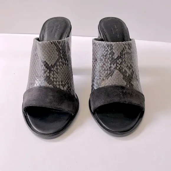 Rag &amp; Bone 'Tristan' Suede Snake Print Leather Mule Sandals, Black, size 6.5