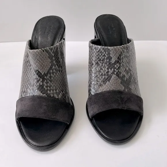 Rag &amp; Bone 'Tristan' Suede Snake Print Leather Mule Sandals, Black, size 6.5