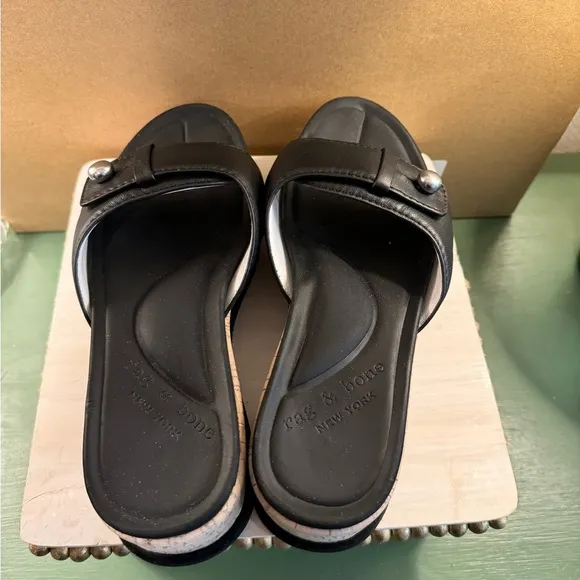 Rag &amp; Bone Womens Sommer Wedge Sandals Black Cork Size 37 EU 7 US EUC