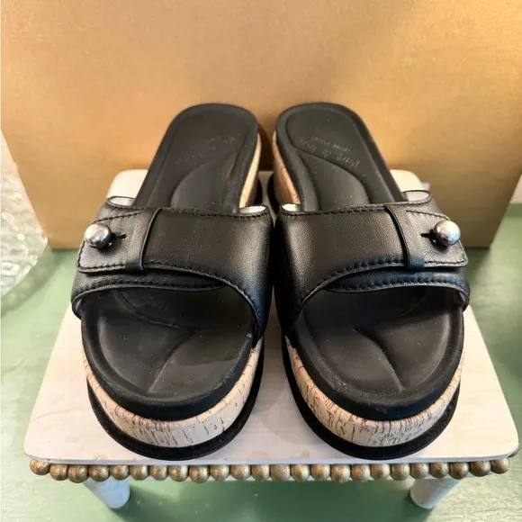 Rag &amp; Bone Womens Sommer Wedge Sandals Black Cork Size 37 EU 7 US EUC