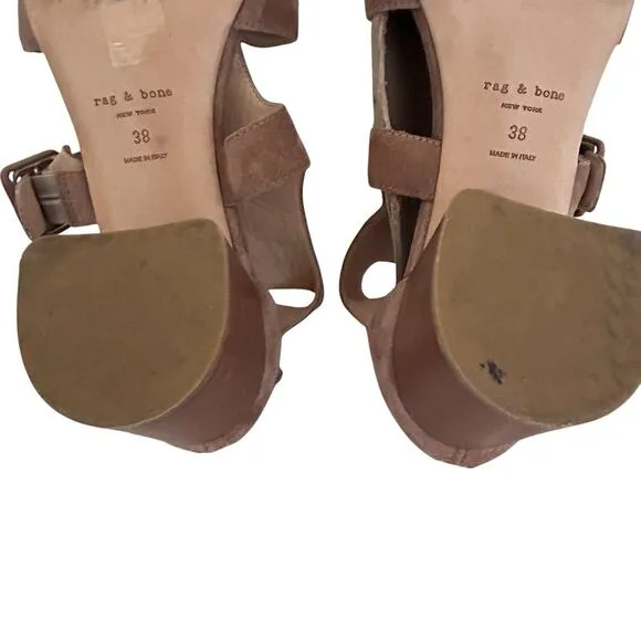 RAG &amp; BONE Women’s Suede Open Toe Matteo Sandal Block Heel B Size 7.5 US 38 EU