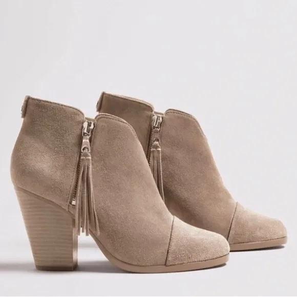 rag &amp; bone | Women’s taupe/stone suede double zipper ankle boot tassel pulls 8.5