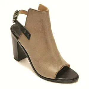 Rag &amp; Bone Wyatt Peep-Toe Genuine Leather Slingback Sandals Taupe/Black 39.5 EU