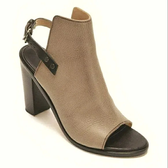Rag &amp; Bone Wyatt Peep-Toe Genuine Leather Slingback Sandals Taupe/Black 39.5 EU