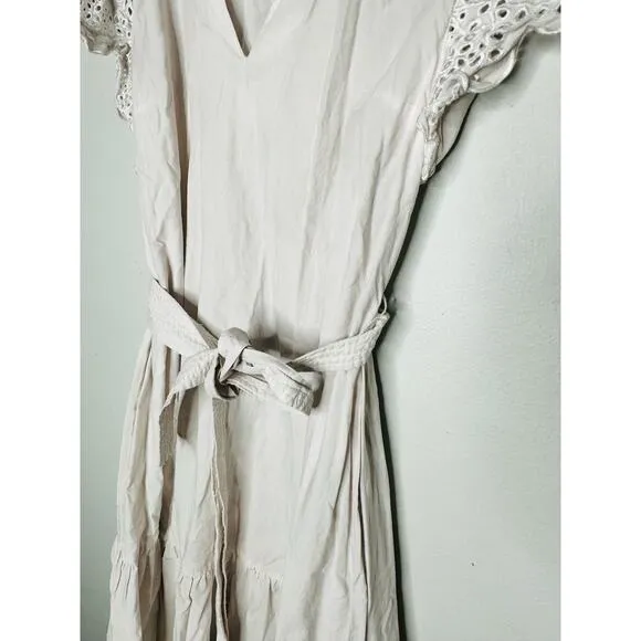 RAILS White Lace Cutout Flutter Sleeves Cotton Blend Tie Waist Gia Dress Size XS