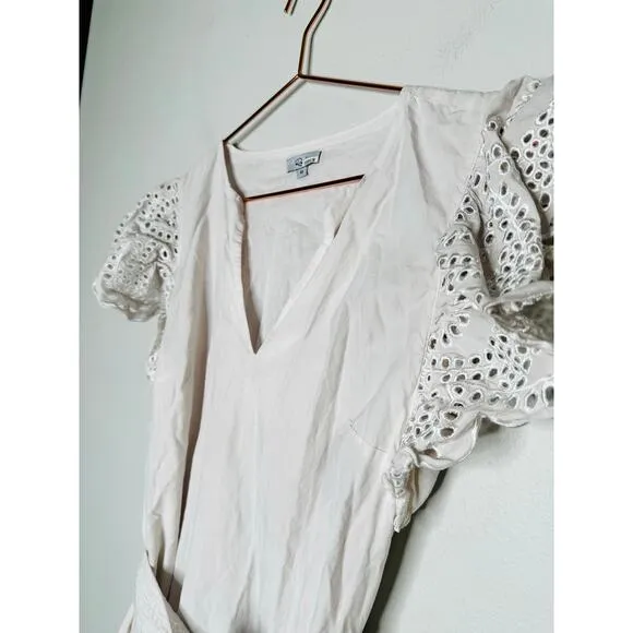 RAILS White Lace Cutout Flutter Sleeves Cotton Blend Tie Waist Gia Dress Size XS