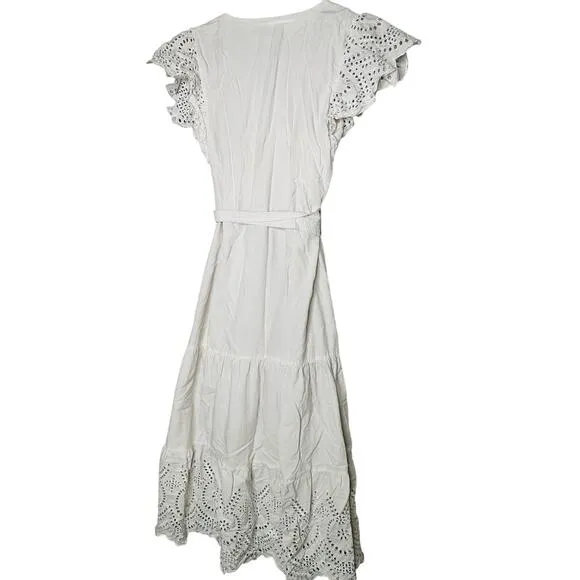 RAILS White Lace Cutout Flutter Sleeves Cotton Blend Tie Waist Gia Dress Size XS