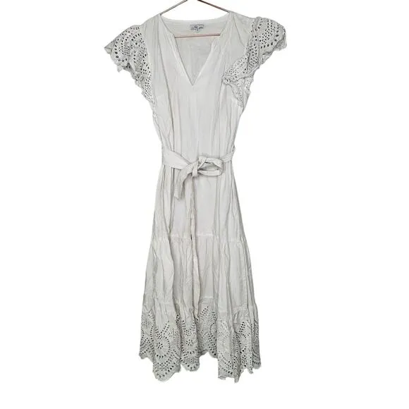 RAILS White Lace Cutout Flutter Sleeves Cotton Blend Tie Waist Gia Dress Size XS