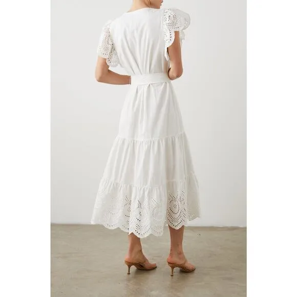 RAILS White Lace Cutout Flutter Sleeves Cotton Blend Tie Waist Gia Dress Size XS