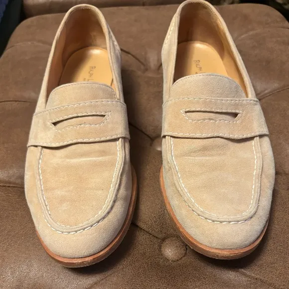Ralph Lauren Tan Light Cream Neutral Italian Suede Penny Loafers, 8.5 W