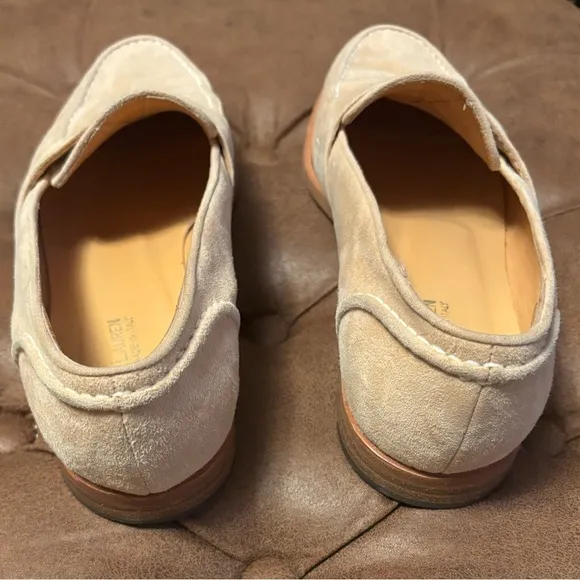 Ralph Lauren Tan Light Cream Neutral Italian Suede Penny Loafers, 8.5 W