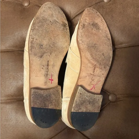 Ralph Lauren Tan Light Cream Neutral Italian Suede Penny Loafers, 8.5 W