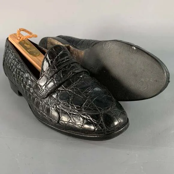 RALPH LAUREN Vintage Black Alligator Leather Penny Loafers Flats
