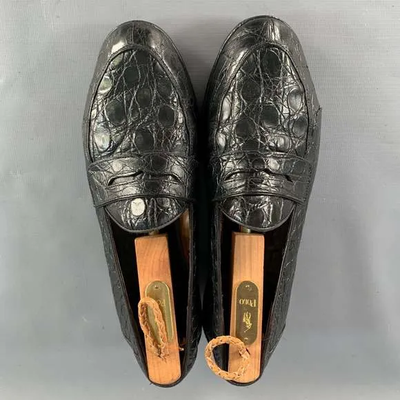 RALPH LAUREN Vintage Black Alligator Leather Penny Loafers Flats