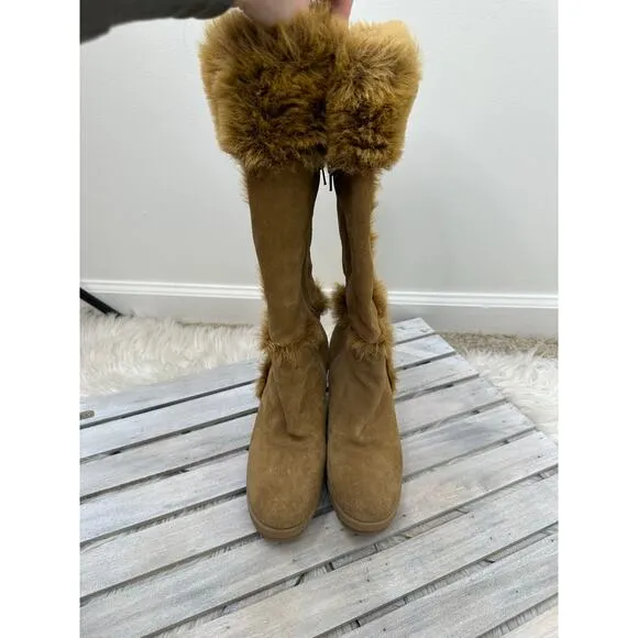 Rare Vintage Y2K Steve Madden Aspenn Leather Suede Brown Fur Chunky Boots, 8.5