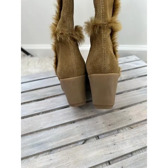 Rare Vintage Y2K Steve Madden Aspenn Leather Suede Brown Fur Chunky Boots, 8.5