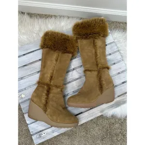Rare Vintage Y2K Steve Madden Aspenn Leather Suede Brown Fur Chunky Boots, 8.5