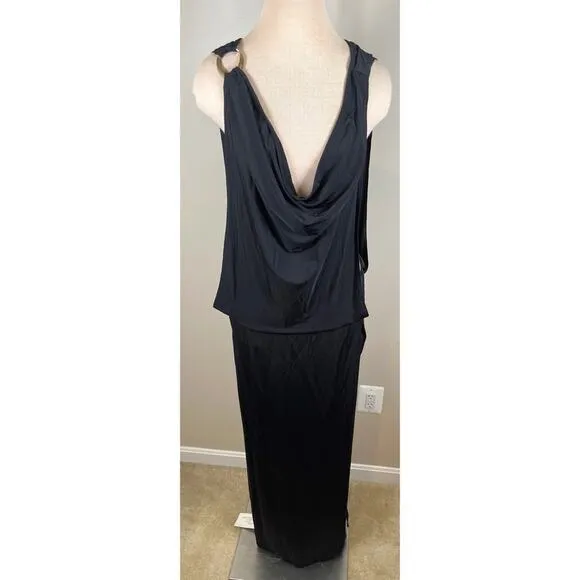 Rat &amp; Boa Josefa Cowl Neck Open Sides Black Maxi Dress Size XL