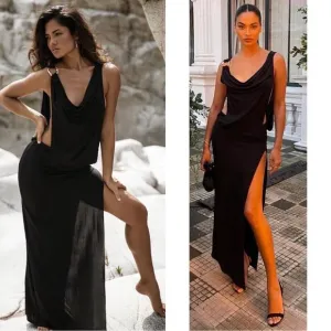 Rat &amp; Boa Josefa Cowl Neck Open Sides Black Maxi Dress Size XL
