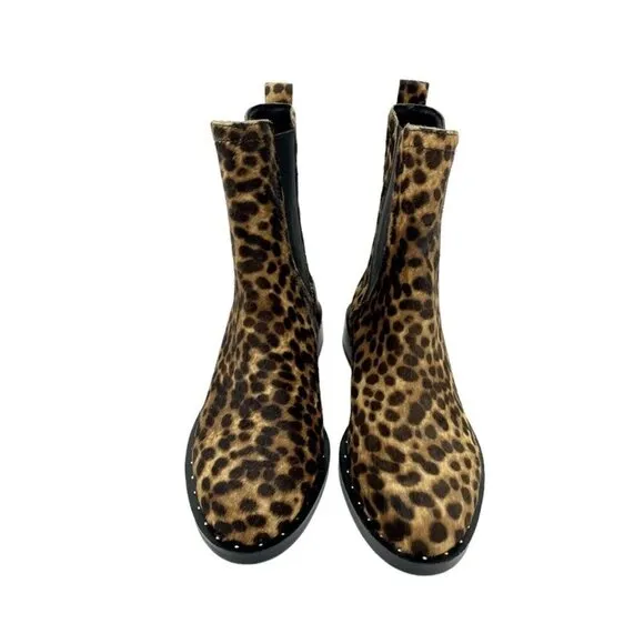 Rebecca Minkoff Boots Sabeen Leopard Calf hair Studded Ankle SZ 7 New
