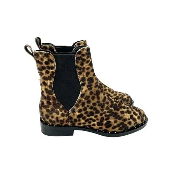 Rebecca Minkoff Boots Sabeen Leopard Calf hair Studded Ankle SZ 7 New