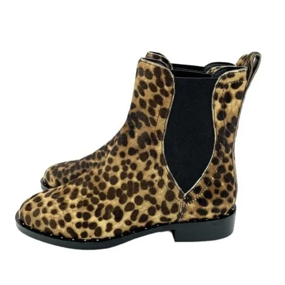 Rebecca Minkoff Boots Sabeen Leopard Calf hair Studded Ankle SZ 7 New
