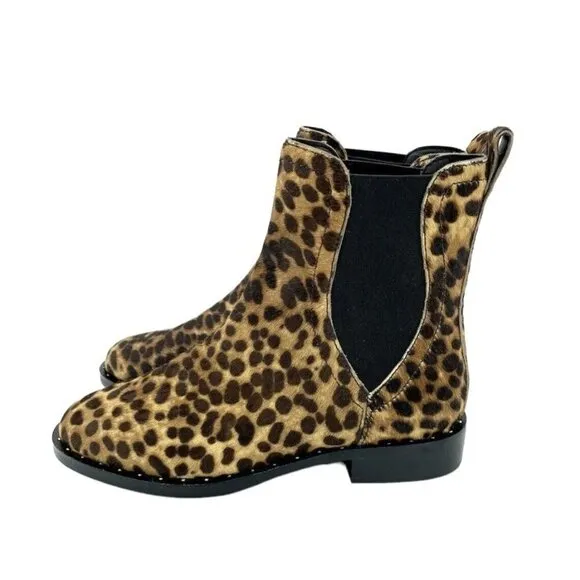 Rebecca Minkoff Boots Sabeen Leopard Calf hair Studded Ankle SZ 7 New
