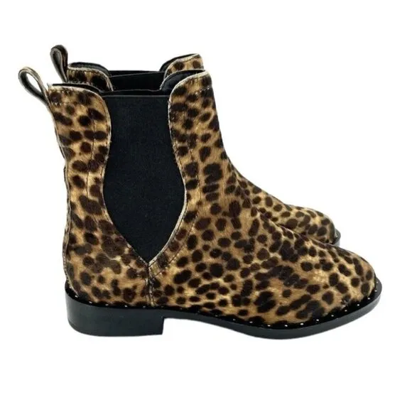 Rebecca Minkoff Boots Sabeen Leopard Calf hair Studded Ankle SZ 7 New