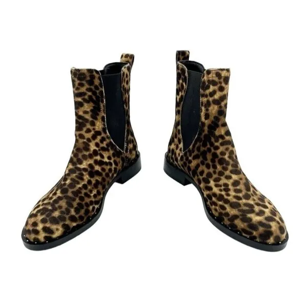 Rebecca Minkoff Boots Sabeen Leopard Calf hair Studded Ankle SZ 7 New
