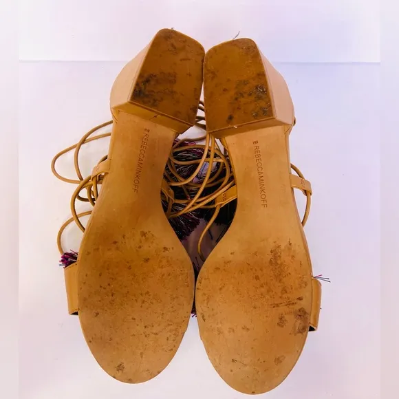Rebecca Minkoff Camel Isla Tassel Gladiator Lace up Block Heels Sandals - 8M