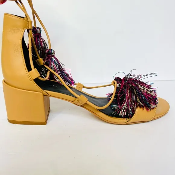 Rebecca Minkoff Camel Isla Tassel Gladiator Lace up Block Heels Sandals - 8M