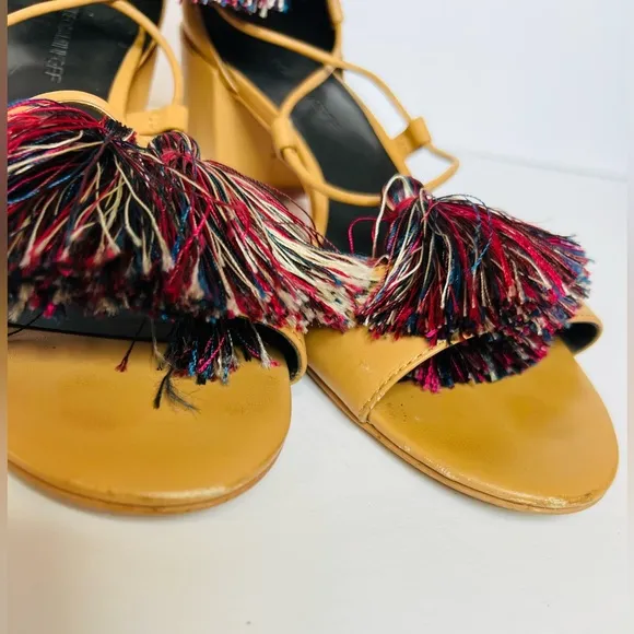 Rebecca Minkoff Camel Isla Tassel Gladiator Lace up Block Heels Sandals - 8M