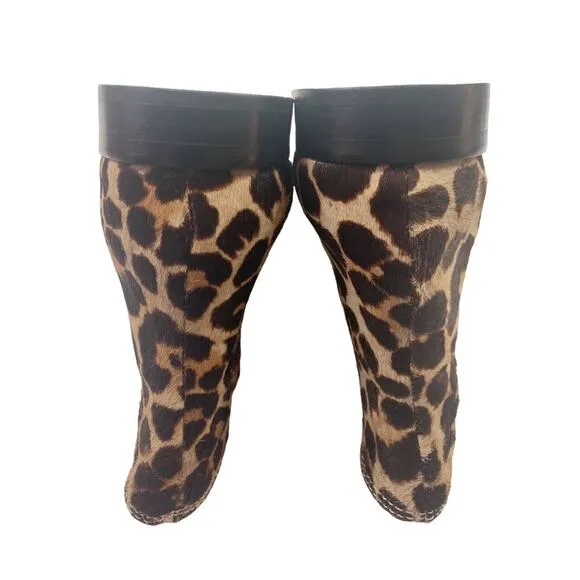 Rebecca Minkoff Chelsea Ankle Boots Brown Animal Print Calf Hair Pull On Size 9