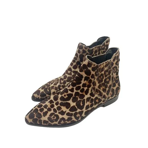 Rebecca Minkoff Chelsea Ankle Boots Brown Animal Print Calf Hair Pull On Size 9