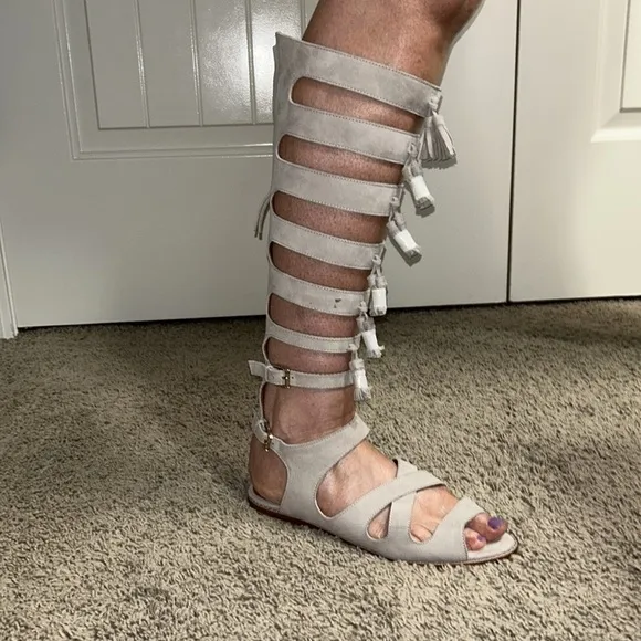Rebecca Minkoff Suede Leather Tassel Gladiator Tall Sandals Sz 7.5 NEW