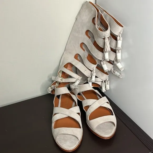Rebecca Minkoff Suede Leather Tassel Gladiator Tall Sandals Sz 7.5 NEW