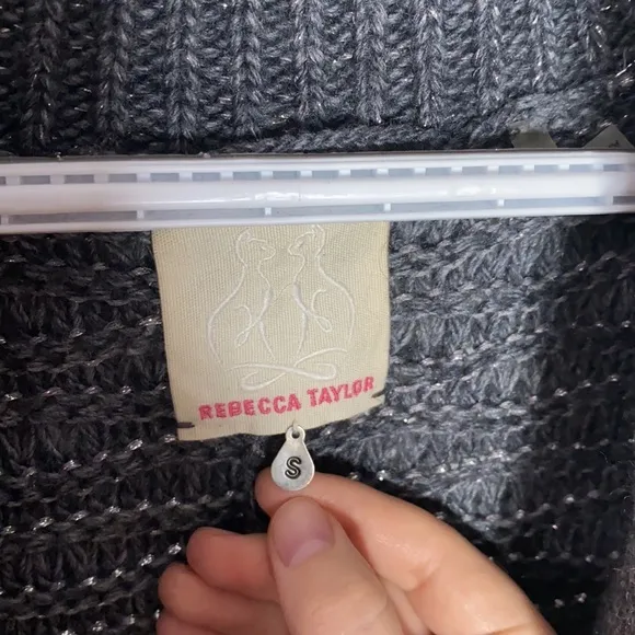 Rebecca Taylor shimmering chunky knit shawl collar one button sweater cardigan S