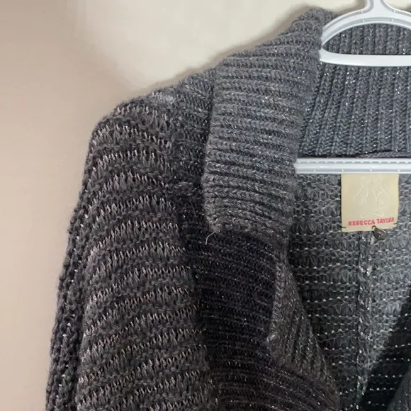 Rebecca Taylor shimmering chunky knit shawl collar one button sweater cardigan S