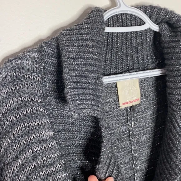 Rebecca Taylor shimmering chunky knit shawl collar one button sweater cardigan S
