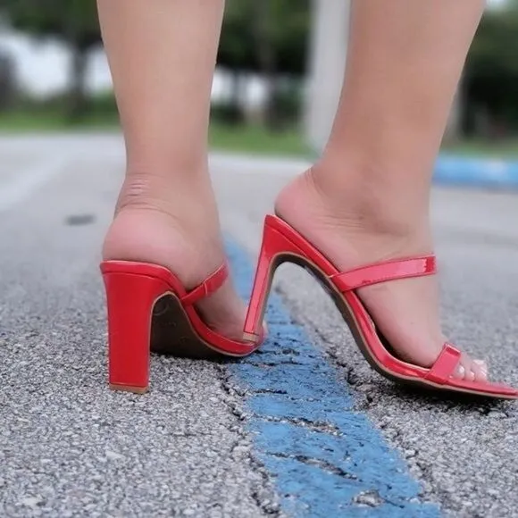Red Double Strap Mule Heels