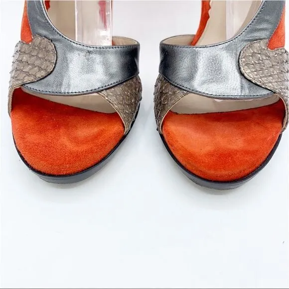 Reed Krakoff Multi-Color and Material Ankle Strap Stiletto Heel Sandals 37.5