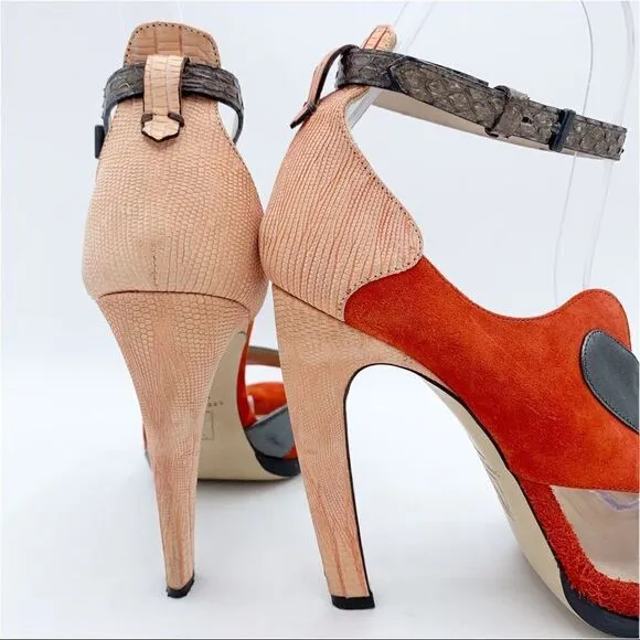 Reed Krakoff Multi-Color and Material Ankle Strap Stiletto Heel Sandals 37.5