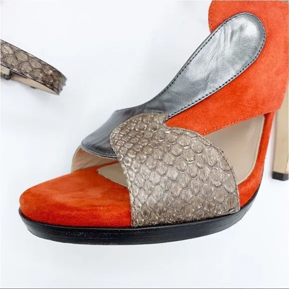 Reed Krakoff Multi-Color and Material Ankle Strap Stiletto Heel Sandals 37.5