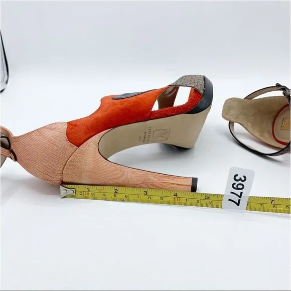 Reed Krakoff Multi-Color and Material Ankle Strap Stiletto Heel Sandals 37.5