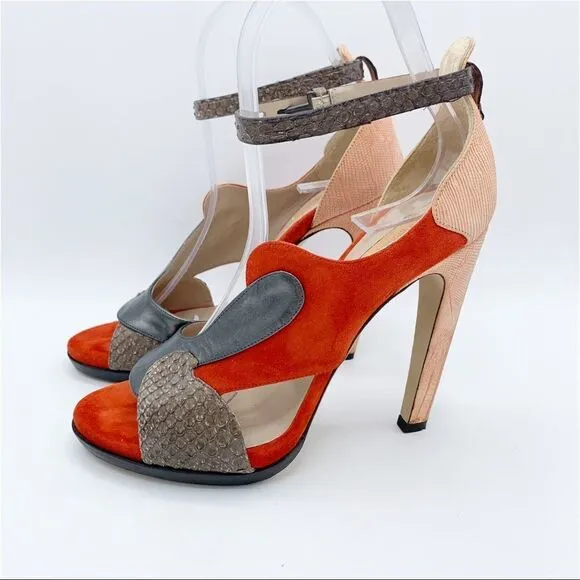 Reed Krakoff Multi-Color and Material Ankle Strap Stiletto Heel Sandals 37.5