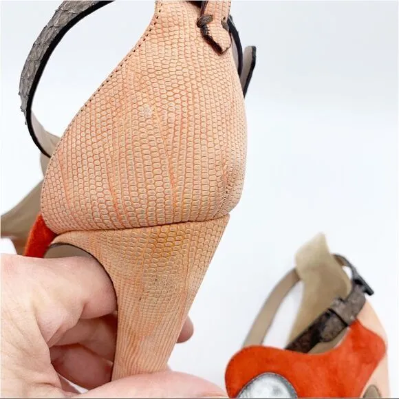 Reed Krakoff Multi-Color and Material Ankle Strap Stiletto Heel Sandals 37.5