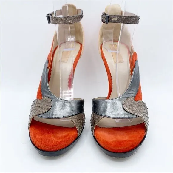 Reed Krakoff Multi-Color and Material Ankle Strap Stiletto Heel Sandals 37.5