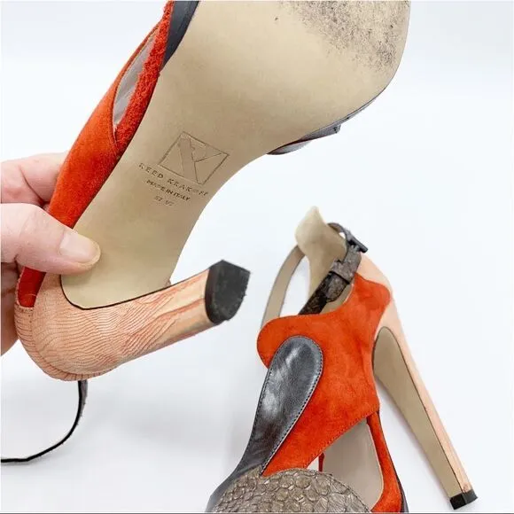 Reed Krakoff Multi-Color and Material Ankle Strap Stiletto Heel Sandals 37.5
