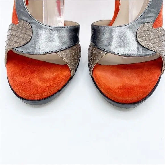 Reed Krakoff Multi-Color and Material Ankle Strap Stiletto Heel Sandals 37.5