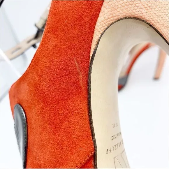Reed Krakoff Multi-Color and Material Ankle Strap Stiletto Heel Sandals 37.5